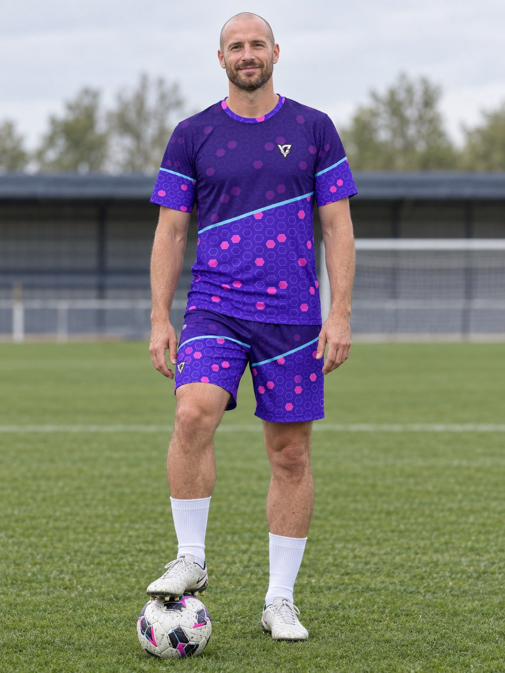 Soccer Ultra Violet Hex Pitch Men's Athletic Shorts with Pockets, front view