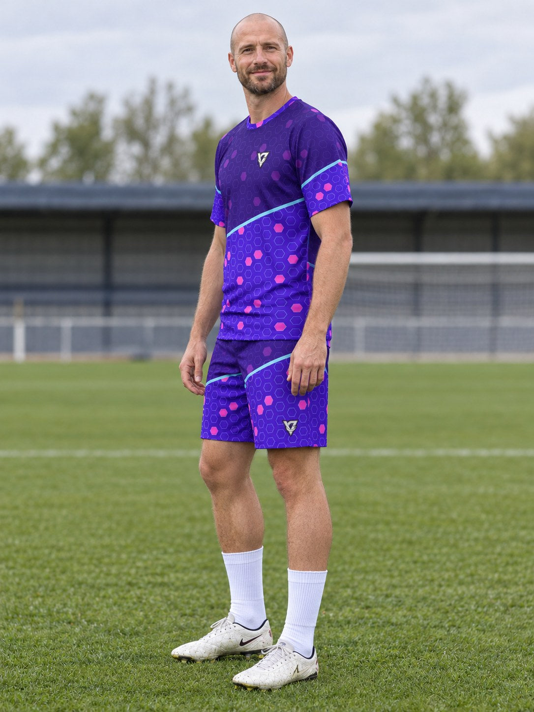 Soccer Ultra Violet Hex Pitch Men's Athletic Shorts with Pockets, side view