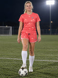 Soccer Hot Coral Hex Pitch Women's Sports Jersey, front view