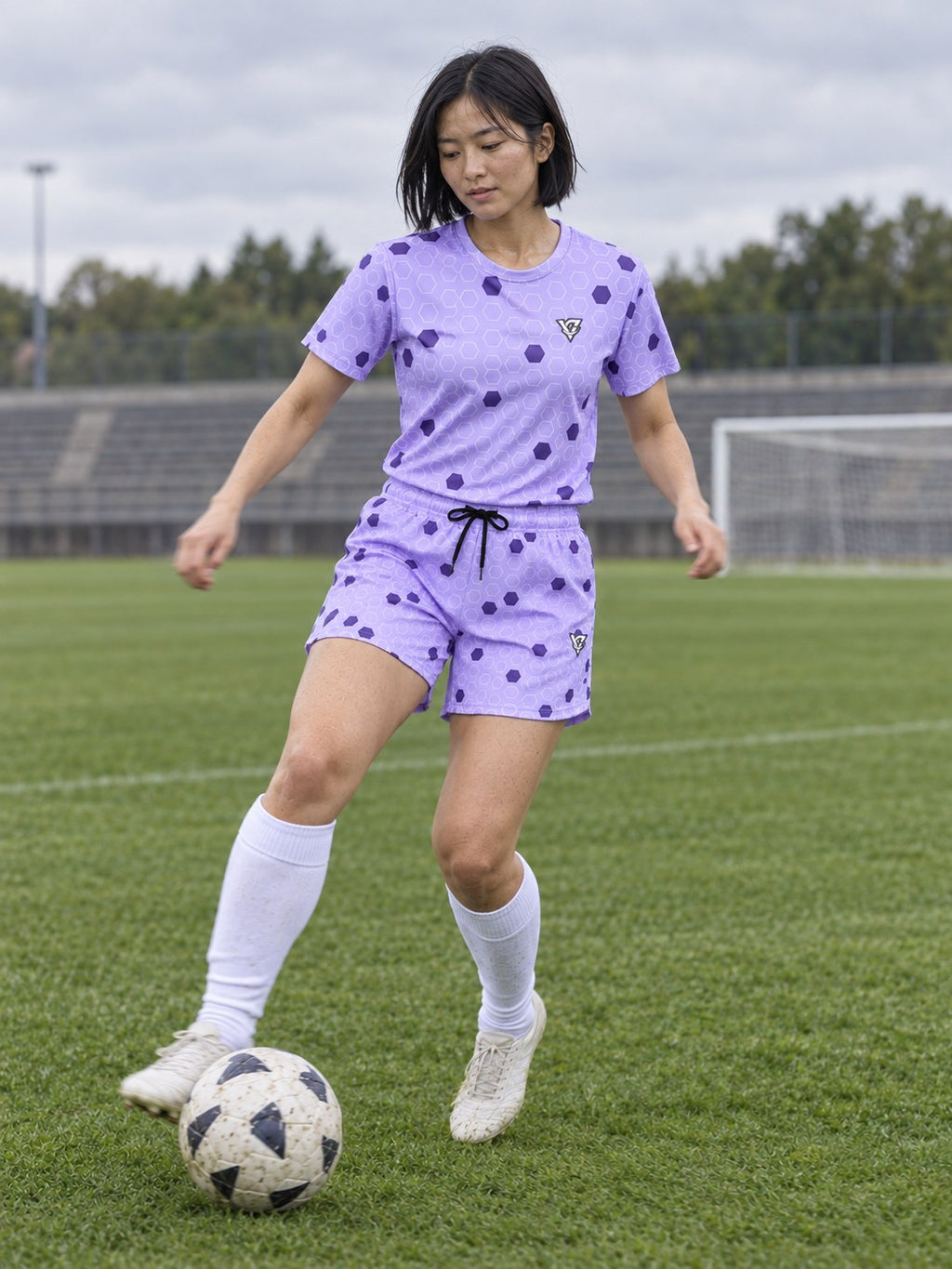 Soccer Lavender Mist Hex Pitch Women's Sports Jersey, in action