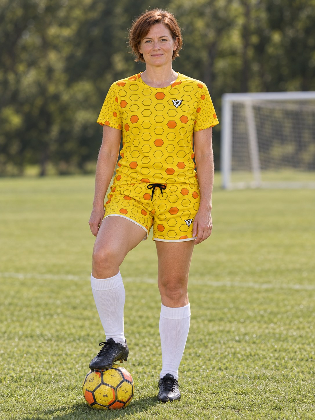 Soccer Neon Citrus Hex Pitch Women's Sports Jersey, front view