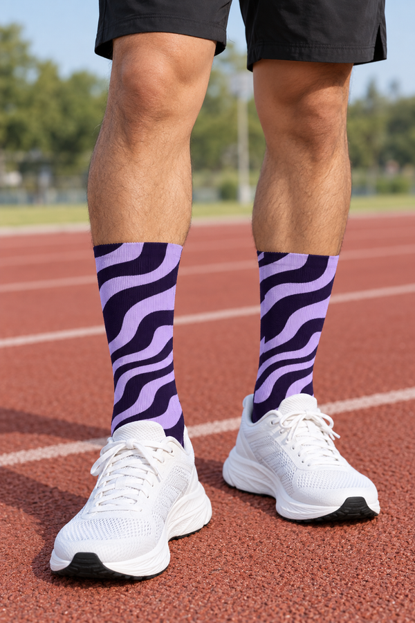Grape Zebra Athletic Crew Socks