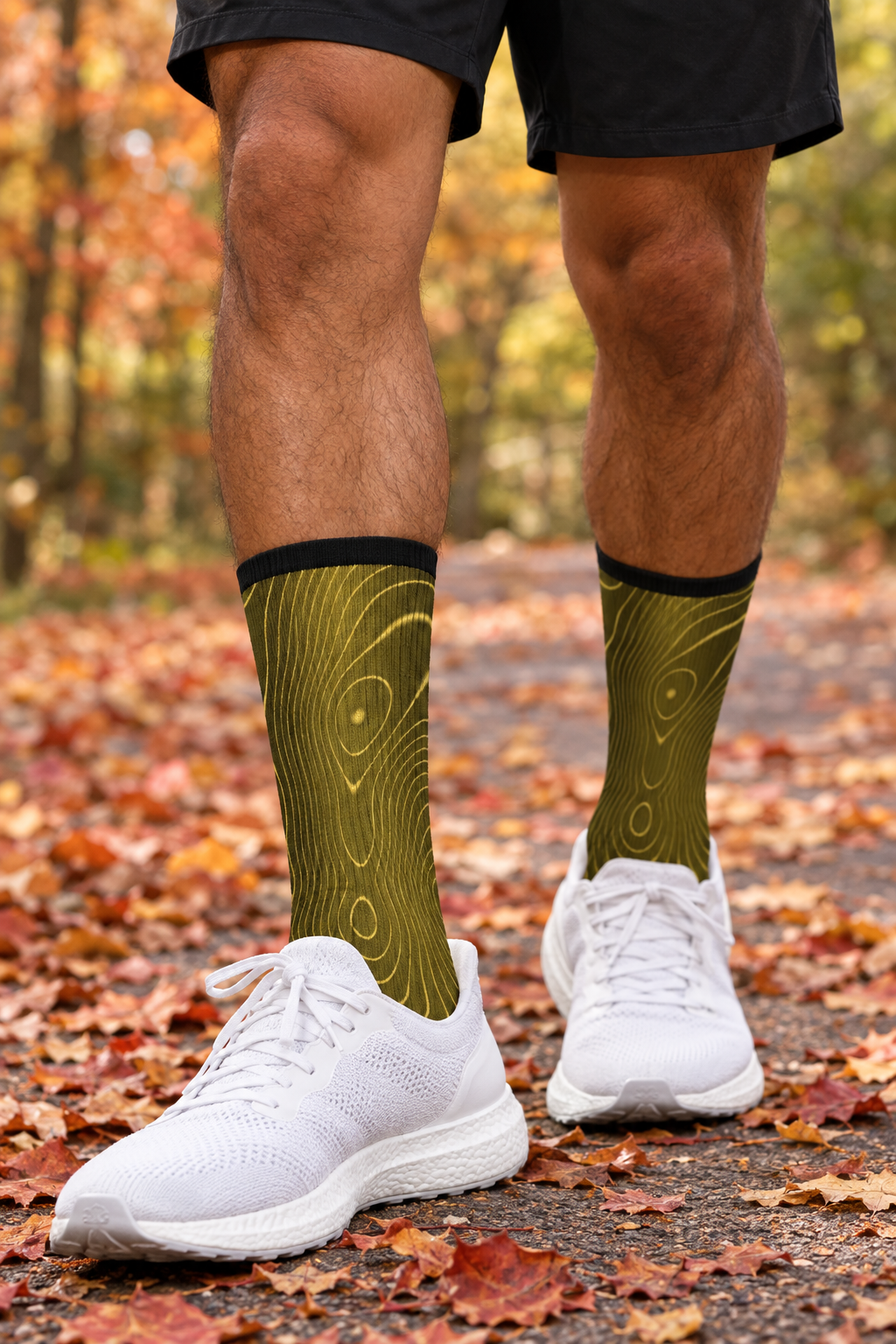 Hayride Topo crew-length athletic socks worn on a model
