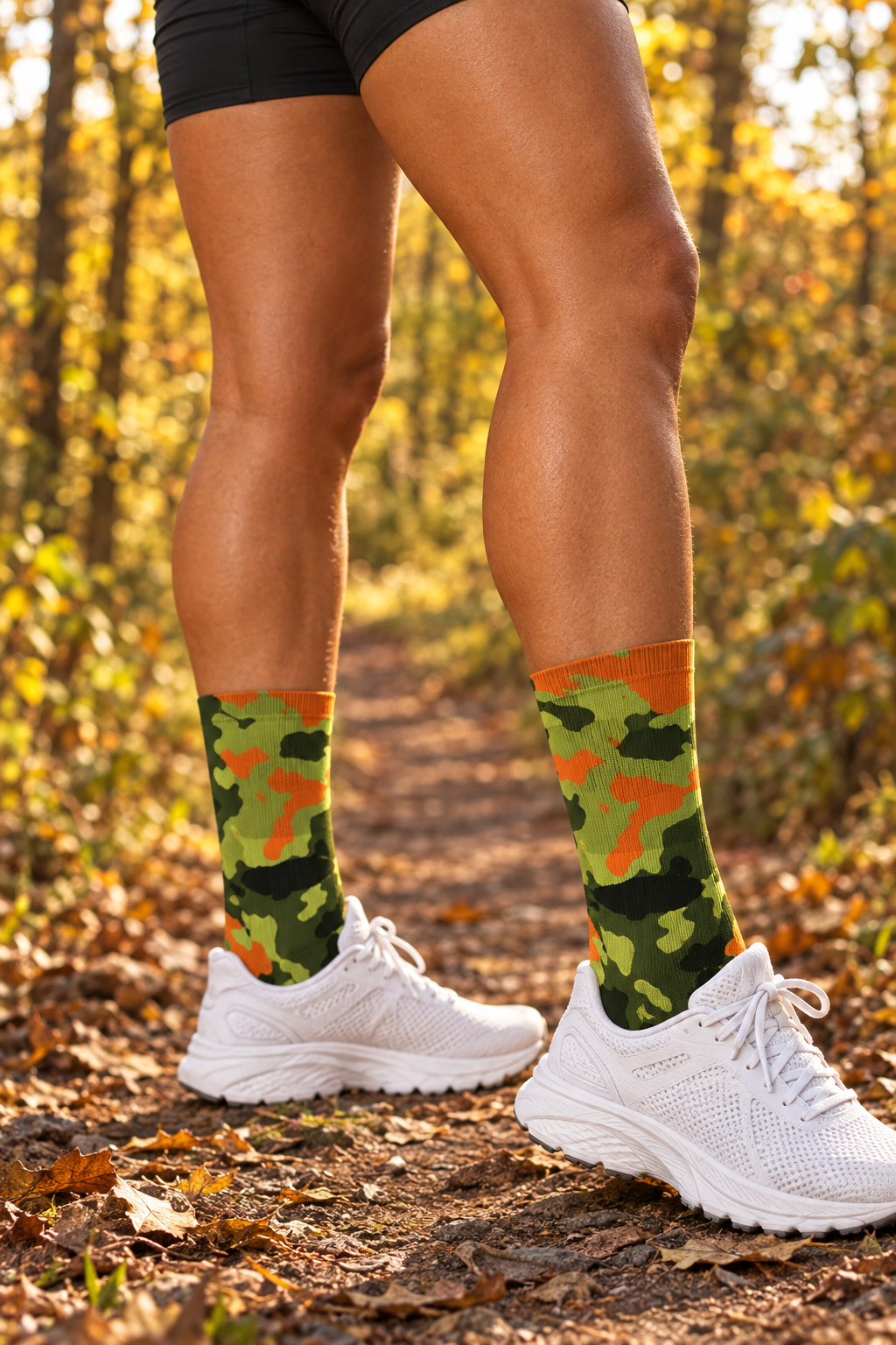 Moss Flame Magma crew-length athletic socks worn on a model
