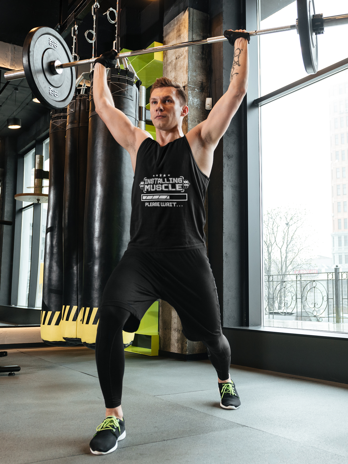 Installing Muscle Please Wait Tank Top – Funny Gym Tank | Unisex Workout Sleeveless Shirt