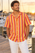 Sunrise Ombre Stripe button-up shirt worn out