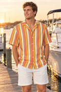 Sunset Wide Stripe button-up shirt worn out at night