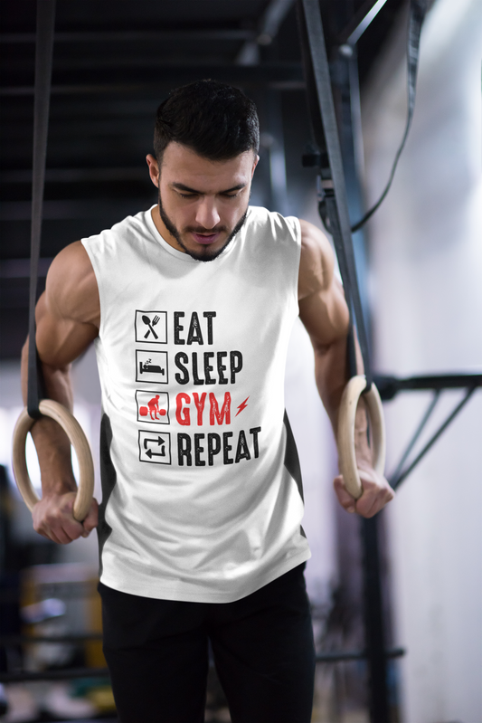 Eat Sleep Gym Repeat Men's Muscle Tank | Gym Workout Sleeveless Tank Top | Fitness Training Cotton Tank