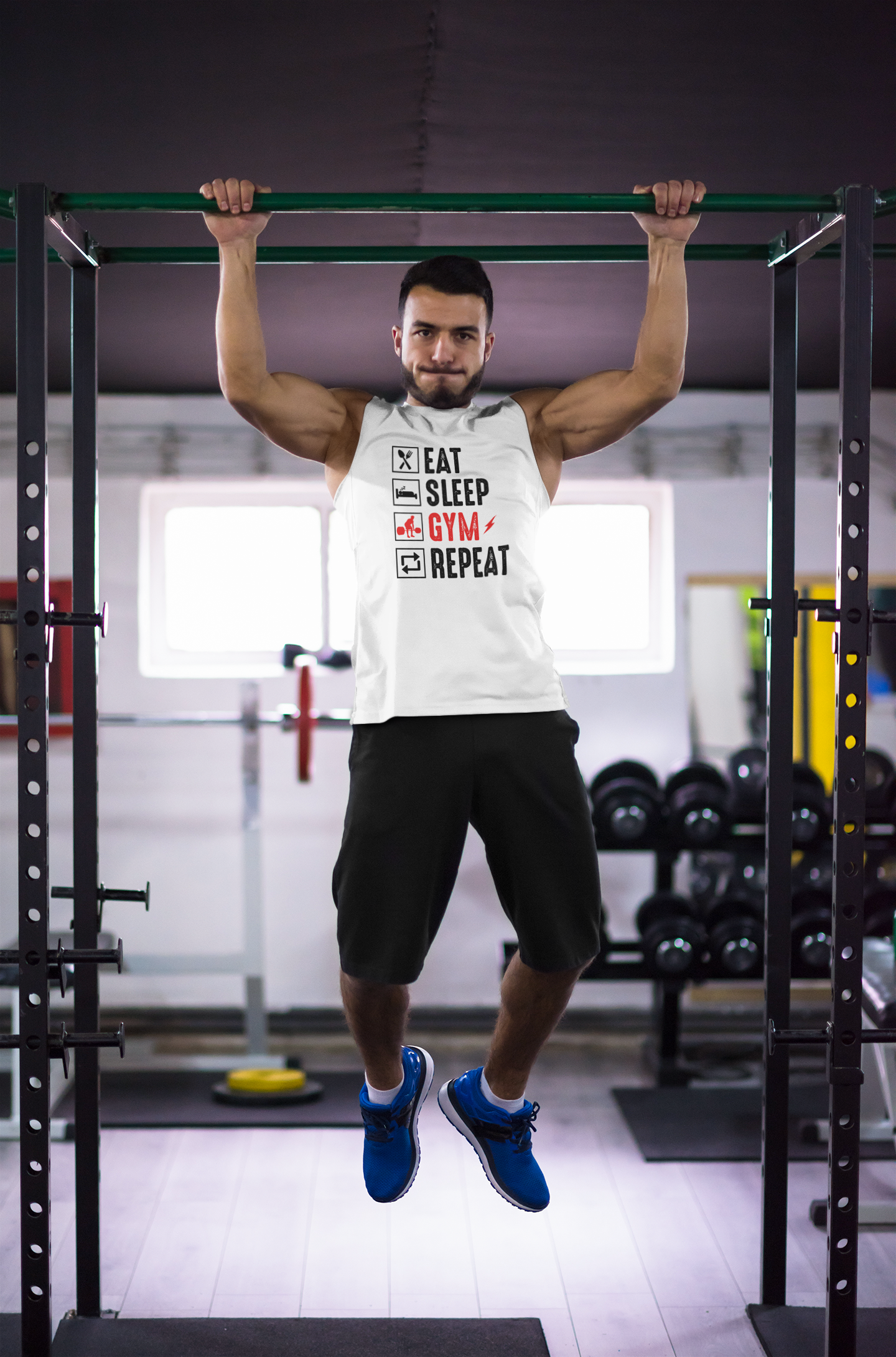 Eat Sleep Gym Repeat Men's Muscle Tank | Gym Workout Sleeveless Tank Top | Fitness Training Cotton Tank