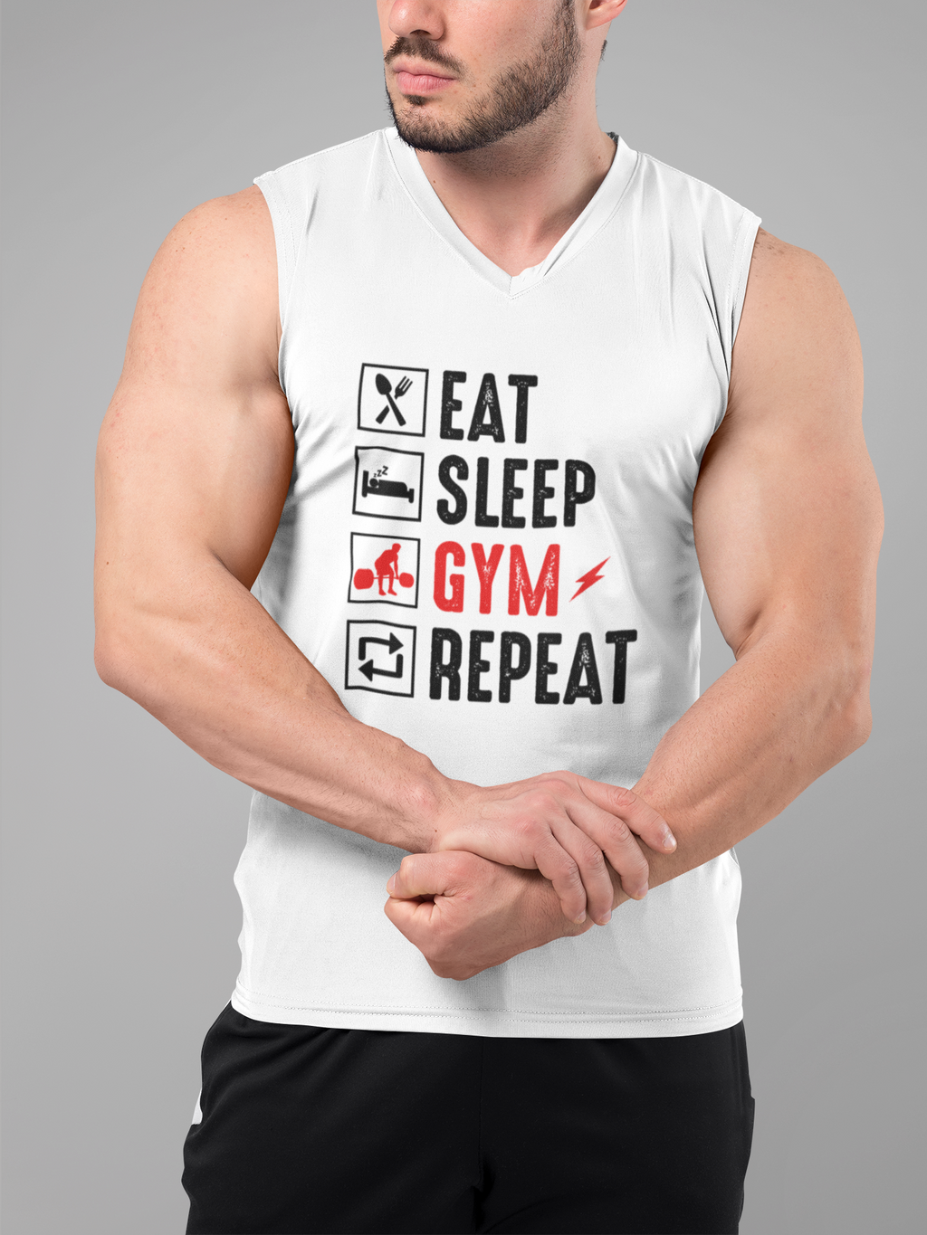 Eat Sleep Gym Repeat Men's Muscle Tank by Vantacore Athletics, view 2