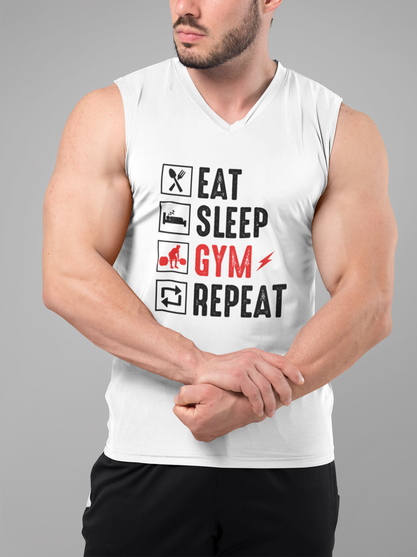 Eat Sleep Gym Repeat Men's Muscle Tank | Gym Workout Sleeveless Tank Top | Fitness Training Cotton Tank
