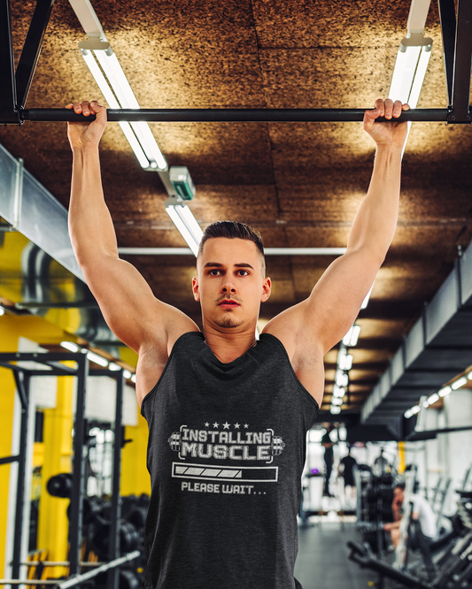 Installing Muscle Please Wait Tank Top – Funny Gym Tank | Unisex Workout Sleeveless Shirt