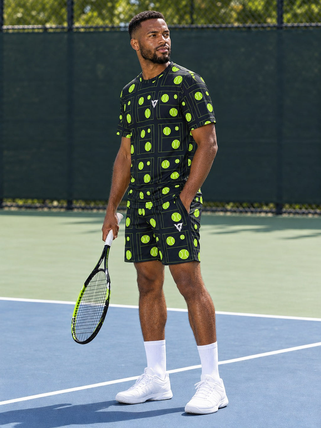 Tennis Volt Night Baseline Seam Men's Athletic Shorts with Pockets, side view