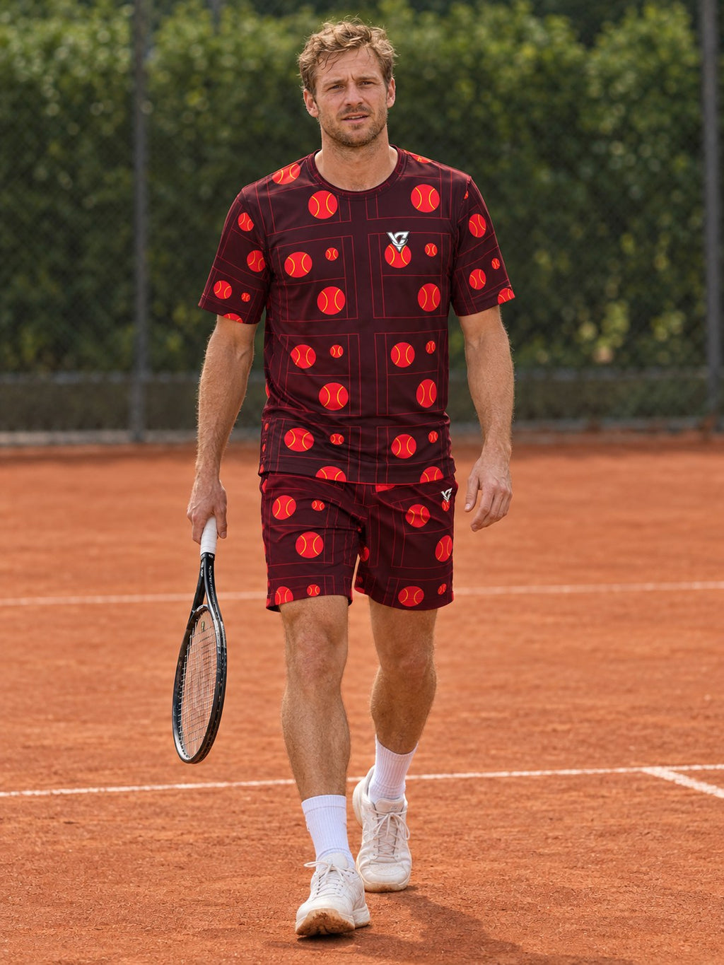 Tennis Crimson Blaze Baseline Seam Men's Athletic Shorts with Pockets, front view