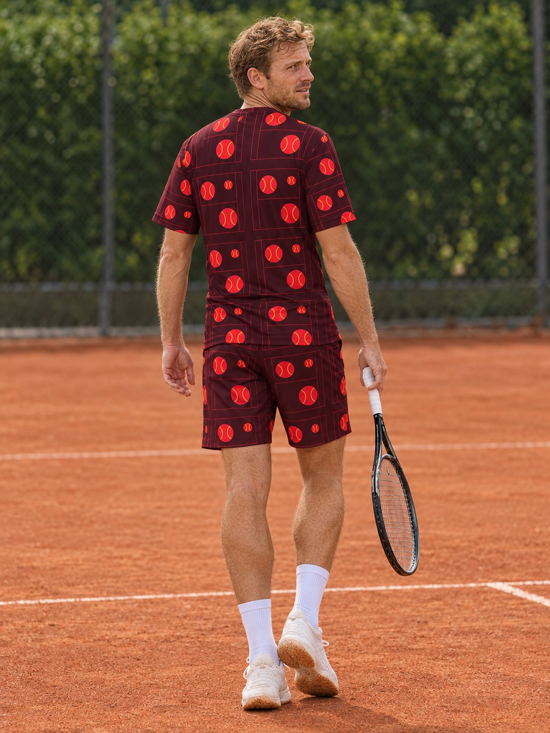 Tennis Crimson Blaze Baseline Seam Men's Athletic Shorts with Pockets, back view