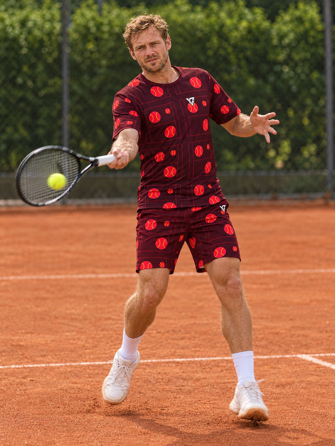 Tennis Crimson Blaze Baseline Seam Men's Athletic Shorts with Pockets, in action