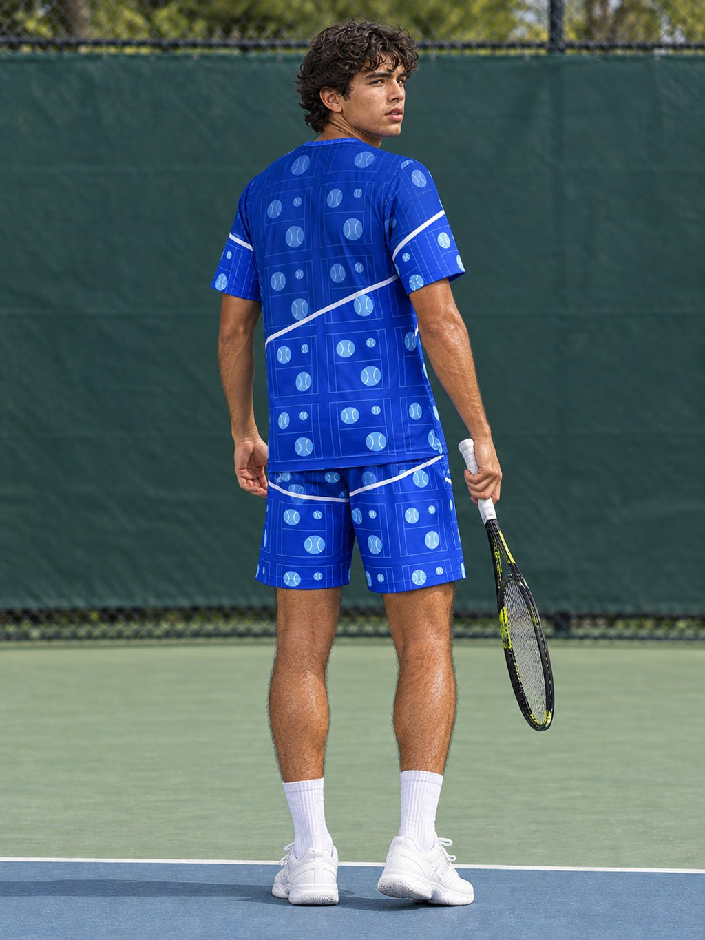 Tennis Royal Ice Baseline Seam Men's Athletic Shorts with Pockets, back view