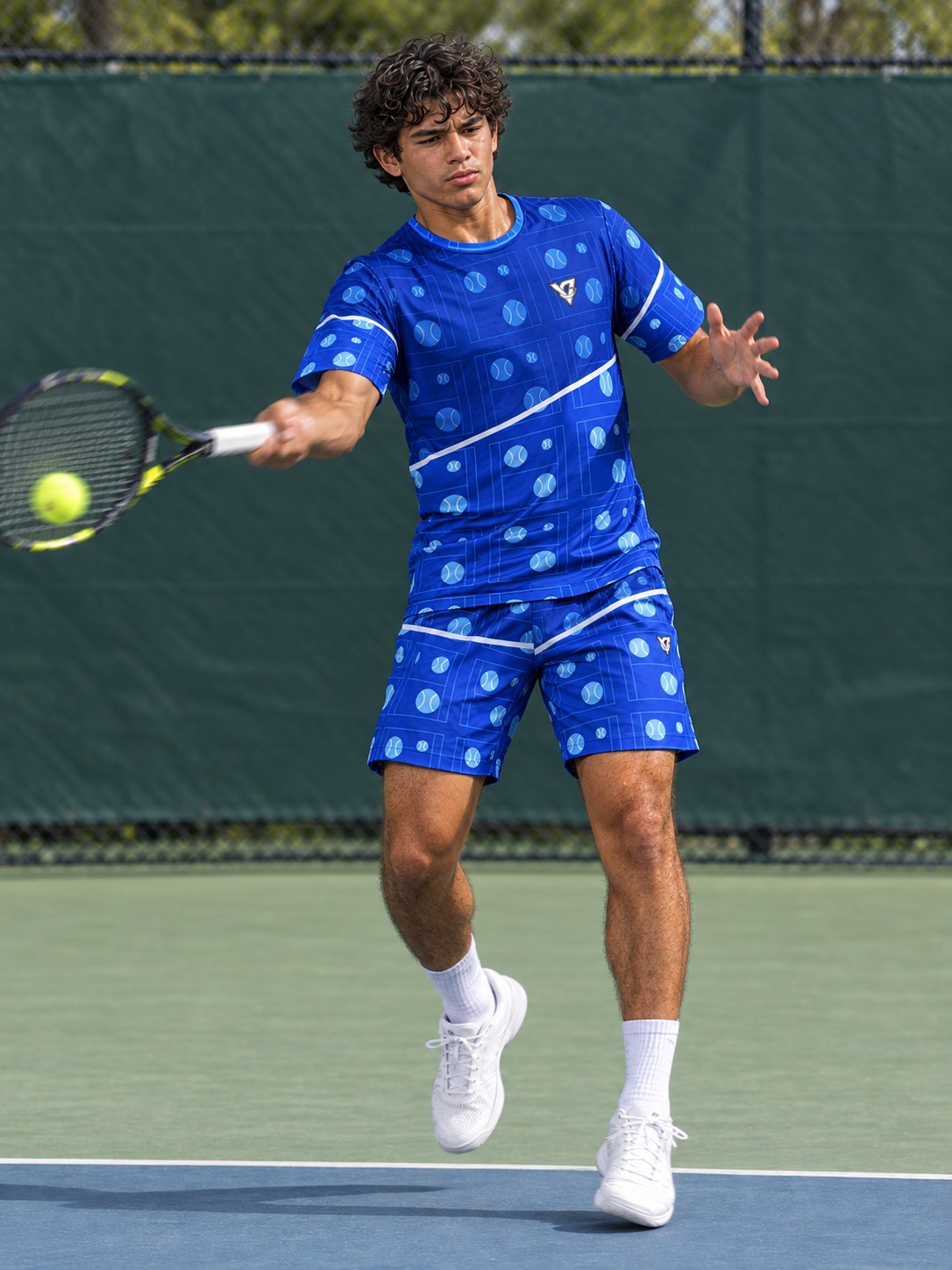 Tennis Royal Ice Baseline Seam Men's Athletic Shorts with Pockets, in action