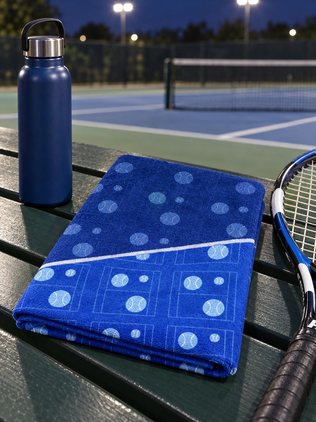 Tennis Royal Ice Baseline Seam Rally Towel, lifestyle detail