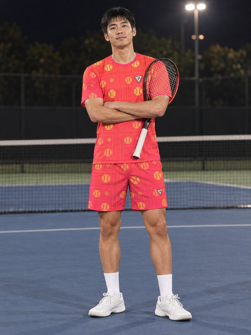 Tennis Sunset Fade Baseline Seam Men's Athletic Shorts with Pockets, front view