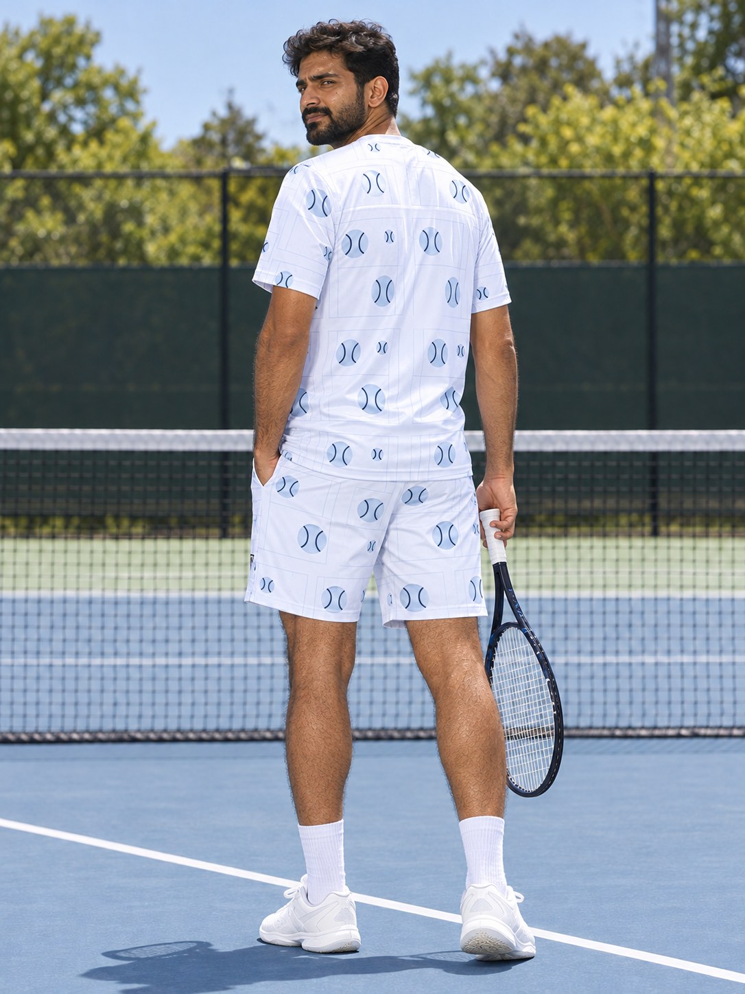 Tennis Arctic White Baseline Seam Men's Athletic Shorts with Pockets, back view