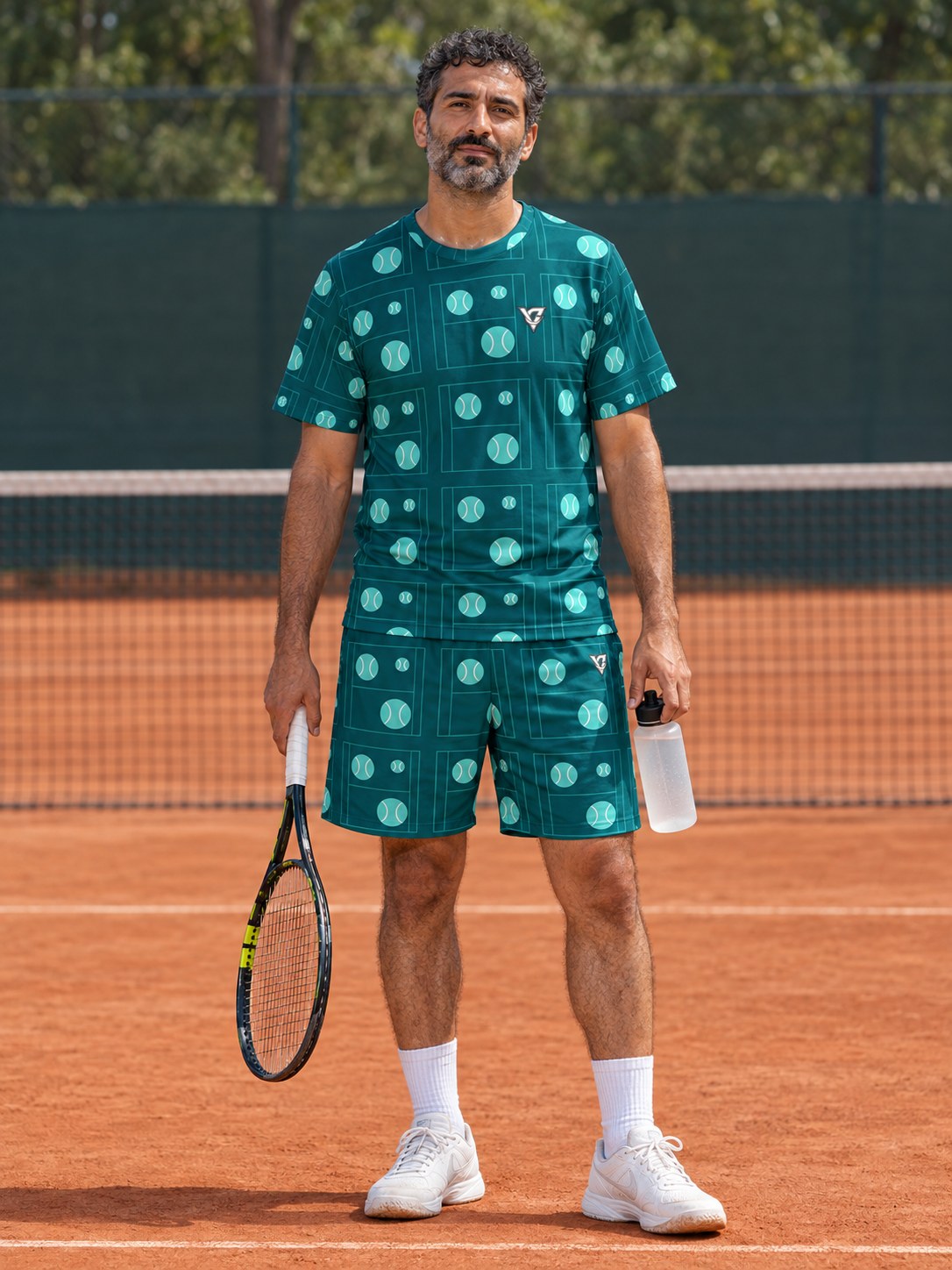 Tennis Teal Wave Baseline Seam Men's Sports Jersey, front view