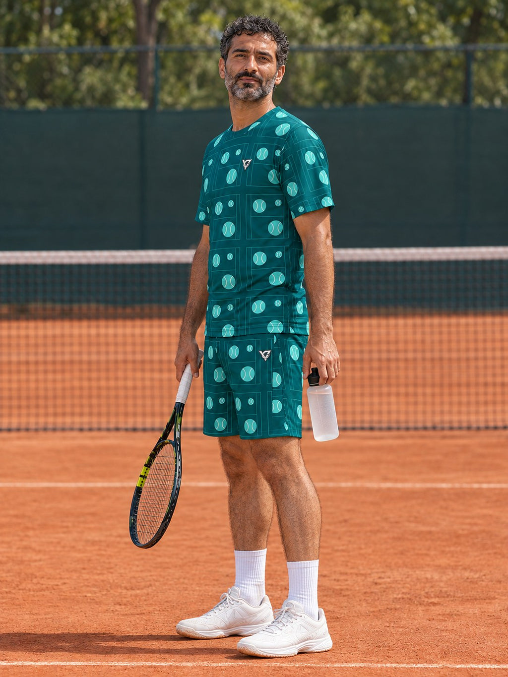 Tennis Teal Wave Baseline Seam Men's Athletic Shorts with Pockets, side view