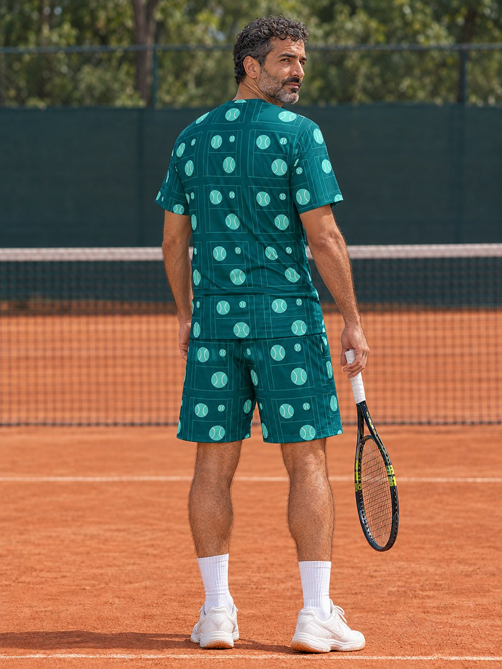 Tennis Teal Wave Baseline Seam Men's Athletic Shorts with Pockets, back view