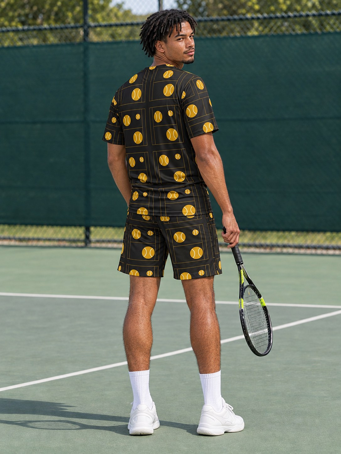 Tennis Gold Rush Baseline Seam Men's Athletic Shorts with Pockets, back view