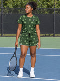 Tennis Forest Camo Baseline Seam Women's Athletic Shorts with Pockets, front view