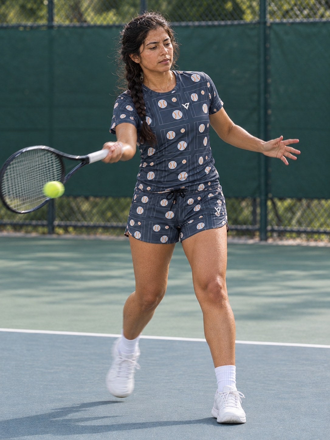 Tennis Slate Storm Baseline Seam Women's Athletic Shorts with Pockets, in action