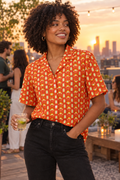 Tequila Sunrise Geo button-up shirt worn out