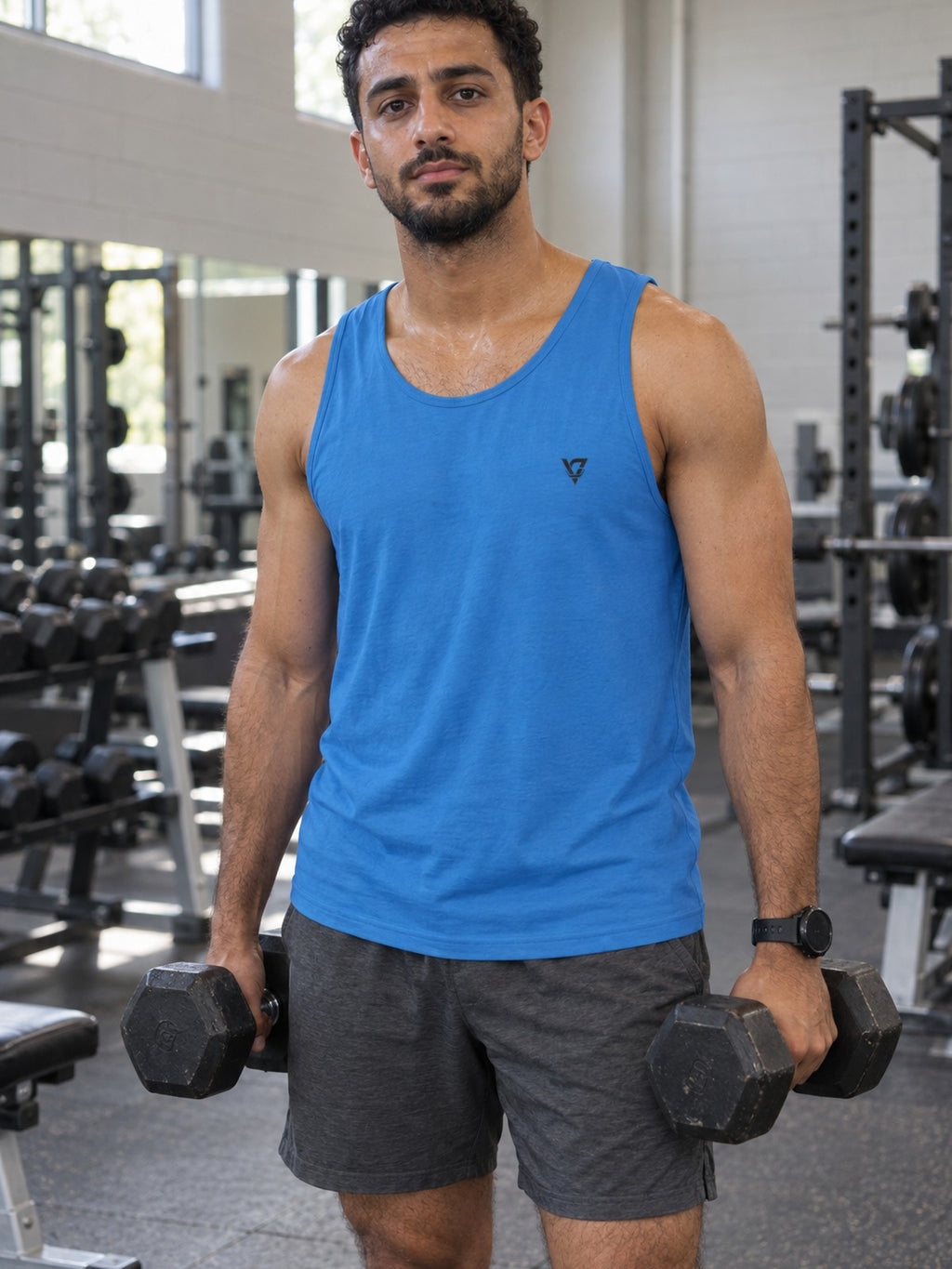Minimal Geometric Triangle Logo Tank Top | Chest Emblem – gym training, front view