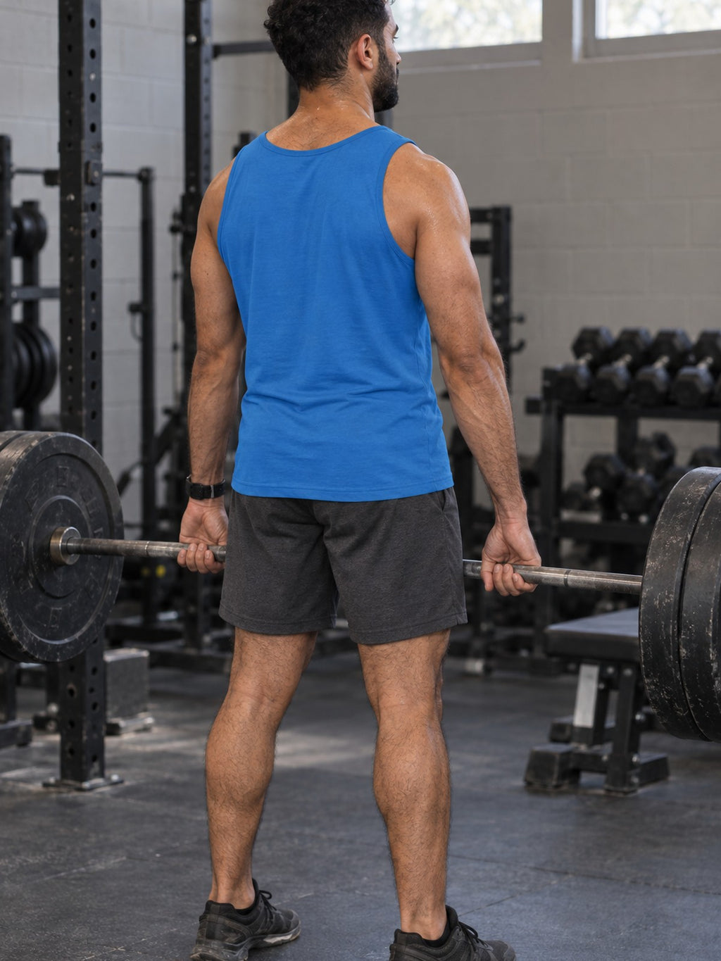 Minimal Geometric Triangle Logo Tank Top | Chest Emblem – gym training, rear view