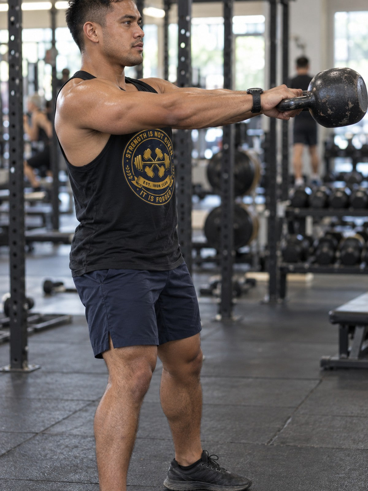 Strength Is Not Given Weightlifting Tank Top — 'Strength Is Forged' Gym Tank – gym training, side view