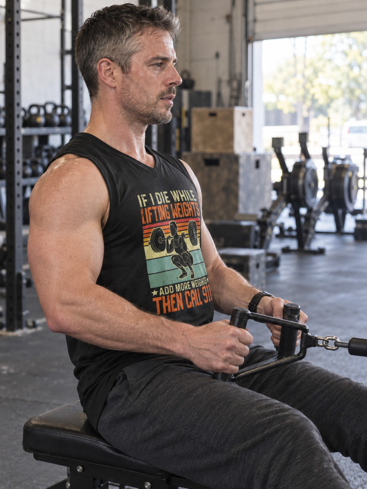 If I Die While Lifting Weights Men's Muscle Tank | Funny Gym Sleeveless Tank Top | Weightlifting Fitness Tank – gym training, side view