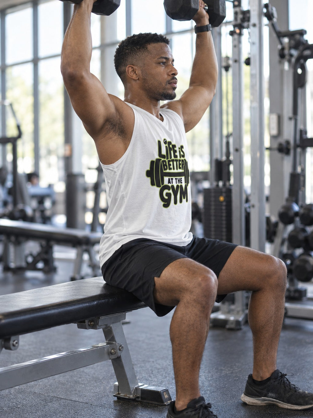 Life Is Better at the Gym Men's Muscle Tank | Funny Gym Sleeveless Tank Top | Workout Fitness Tank – gym training, side view