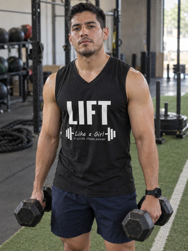 Lift Like a Girl If You're Strong Enough Men's Muscle Tank | Funny Gym Sleeveless Tank Top | Strength Workout Tank