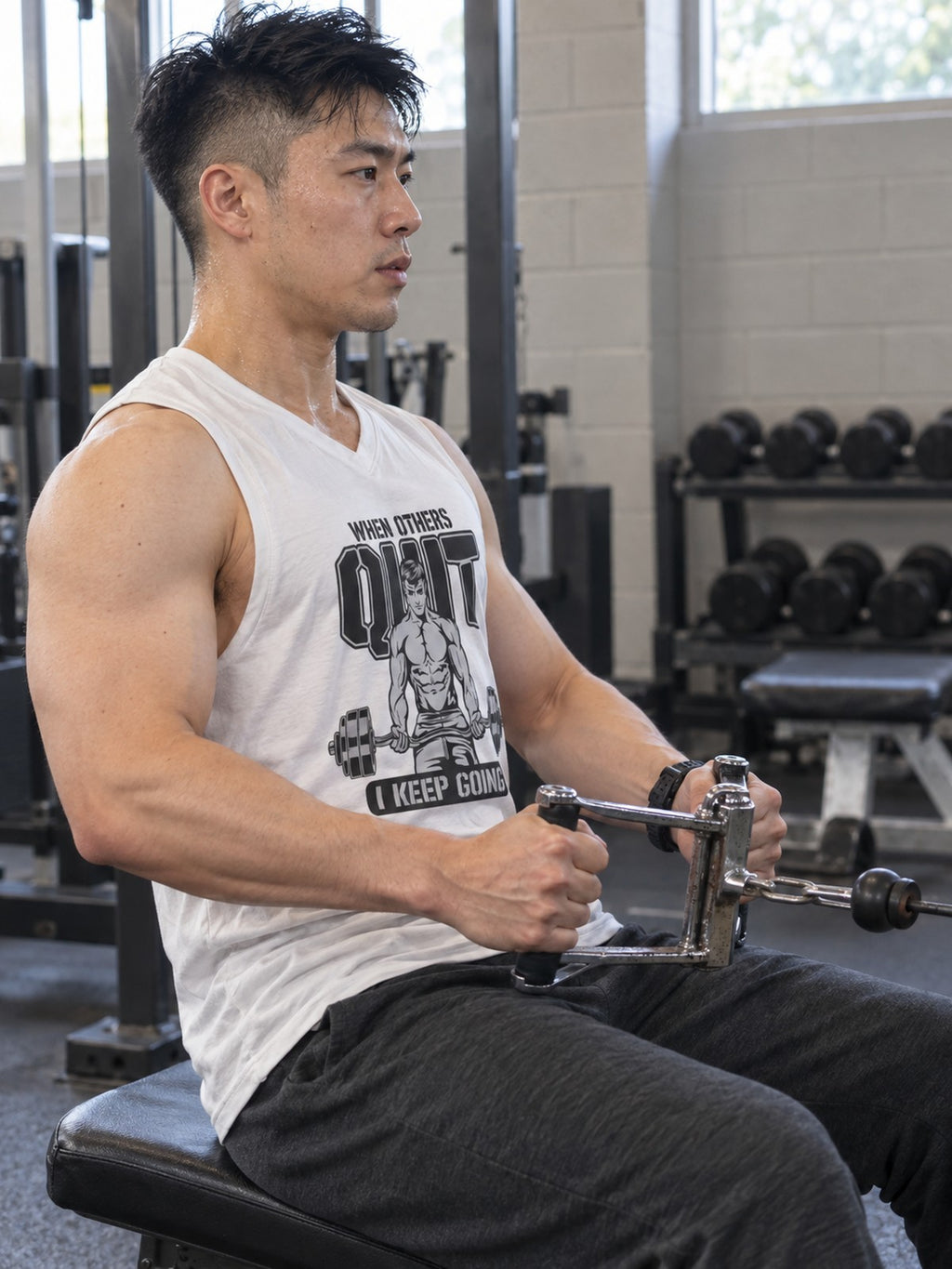 When Others Quit I Keep Going Men's Muscle Tank | Motivational Gym Sleeveless Shirt | Workout Bodybuilding Fitness Tank Top – gym training, side view