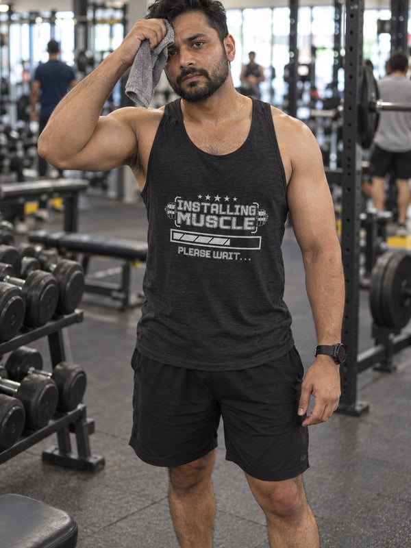 Installing Muscle Please Wait Tank Top – Funny Gym Tank | Unisex Workout Sleeveless Shirt