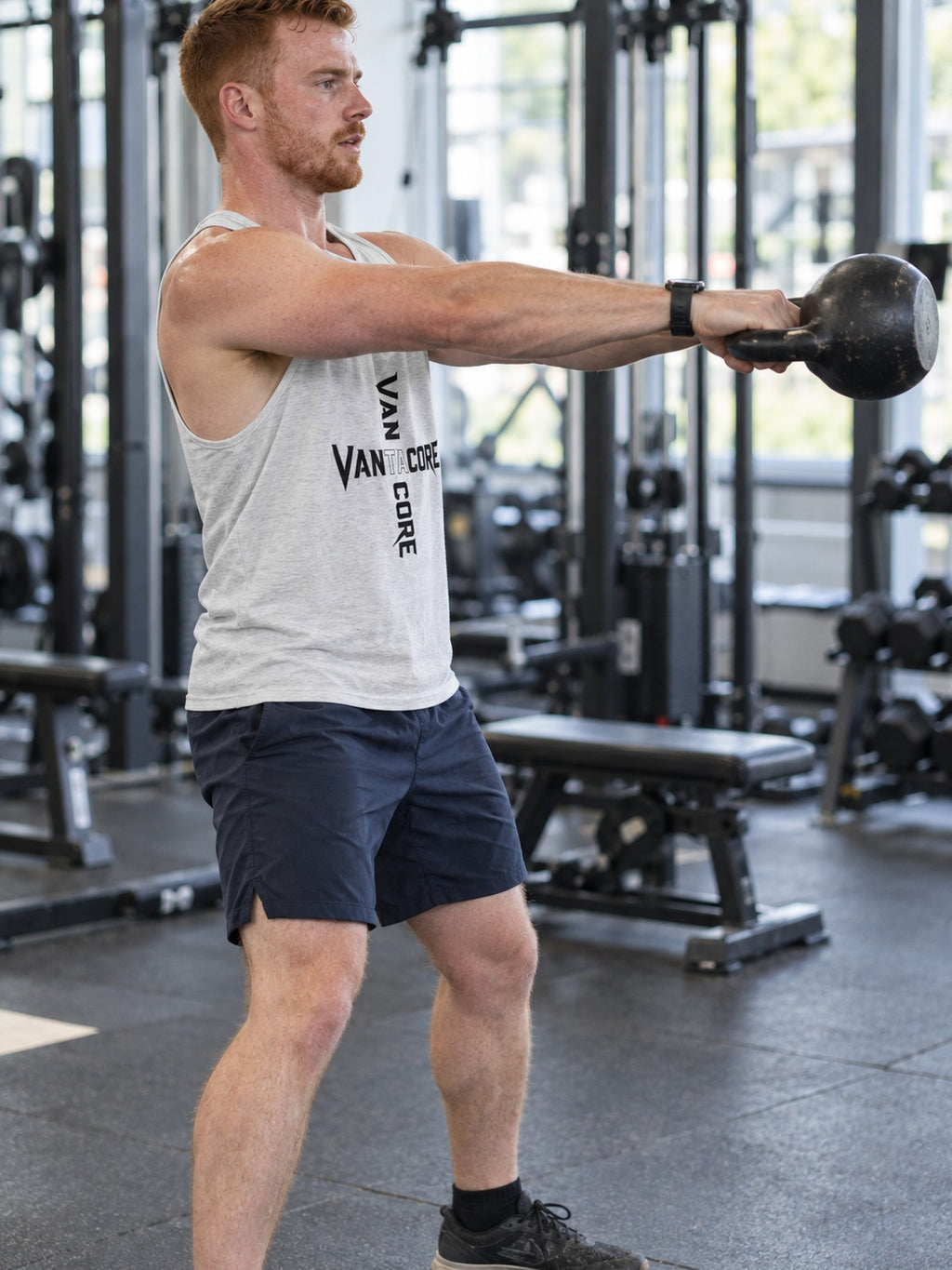 Vantacore Logo Tank Top – Minimalist Gym Tank | Unisex Sleeveless Fitness Shirt – gym training, side view