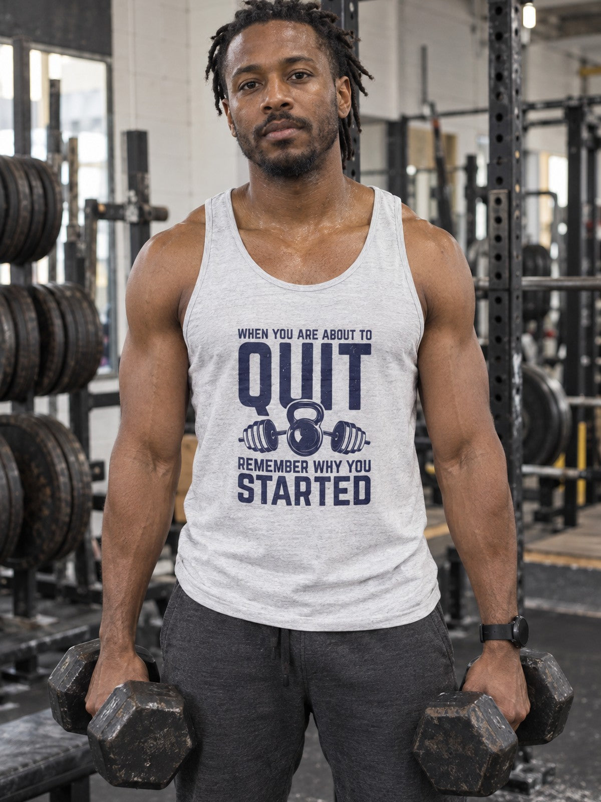Remember Why You Started Tank Top – Motivational Gym Tank | Unisex Workout Sleeveless Shirt – gym training, front view