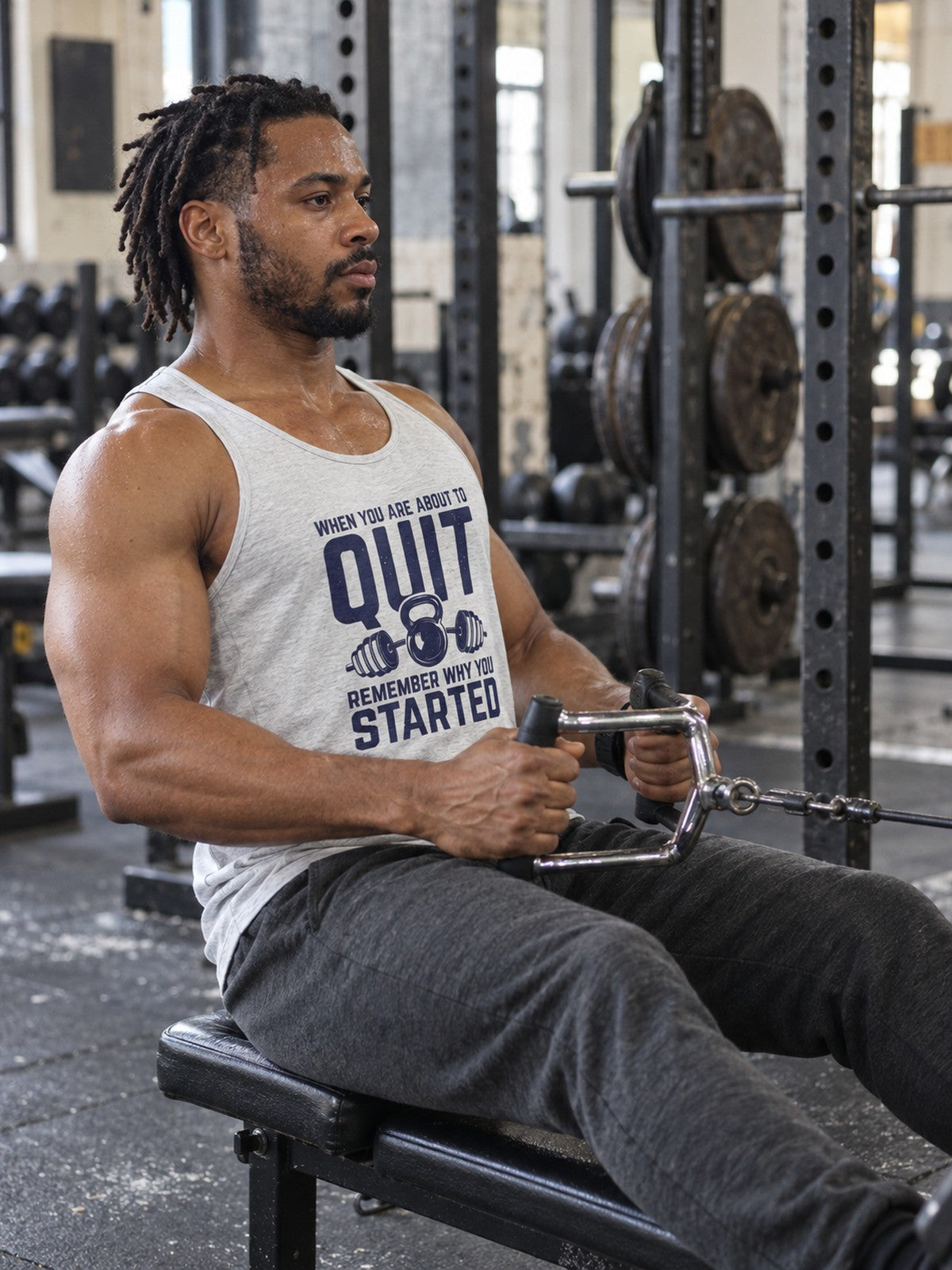 Remember Why You Started Tank Top – Motivational Gym Tank | Unisex Workout Sleeveless Shirt – gym training, side view