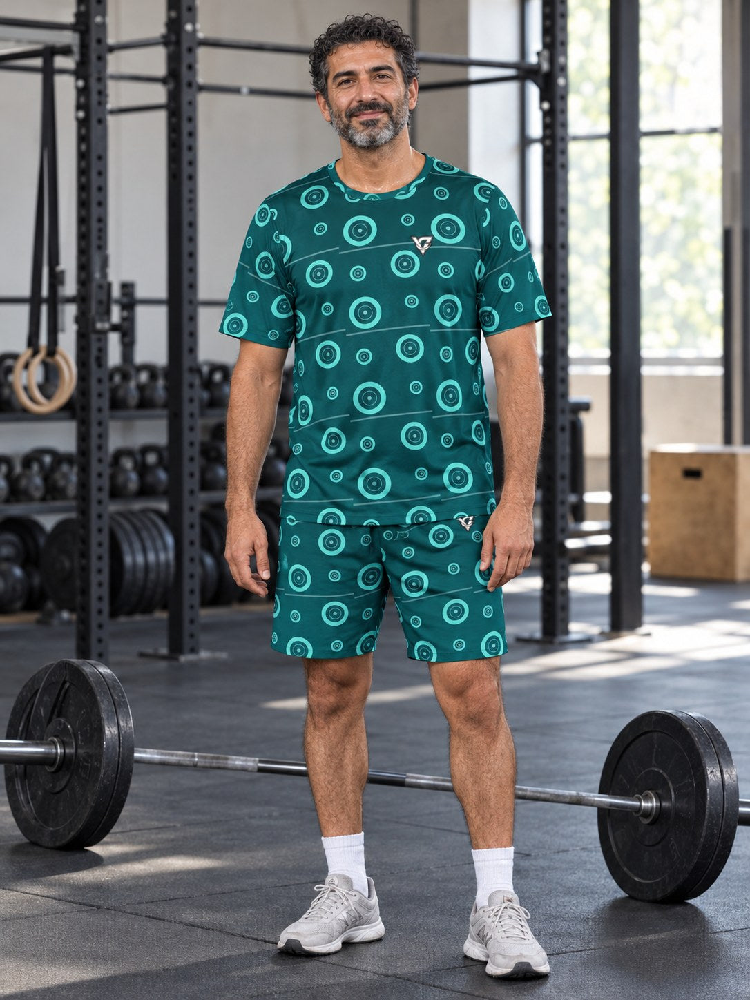 Training & Gym Teal Wave Iron Plate Men's Sports Jersey, front view