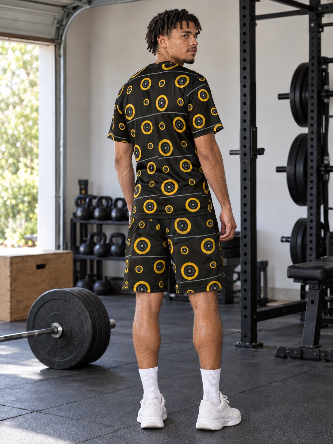 Training & Gym Gold Rush Iron Plate Men's Athletic Shorts with Pockets, back view