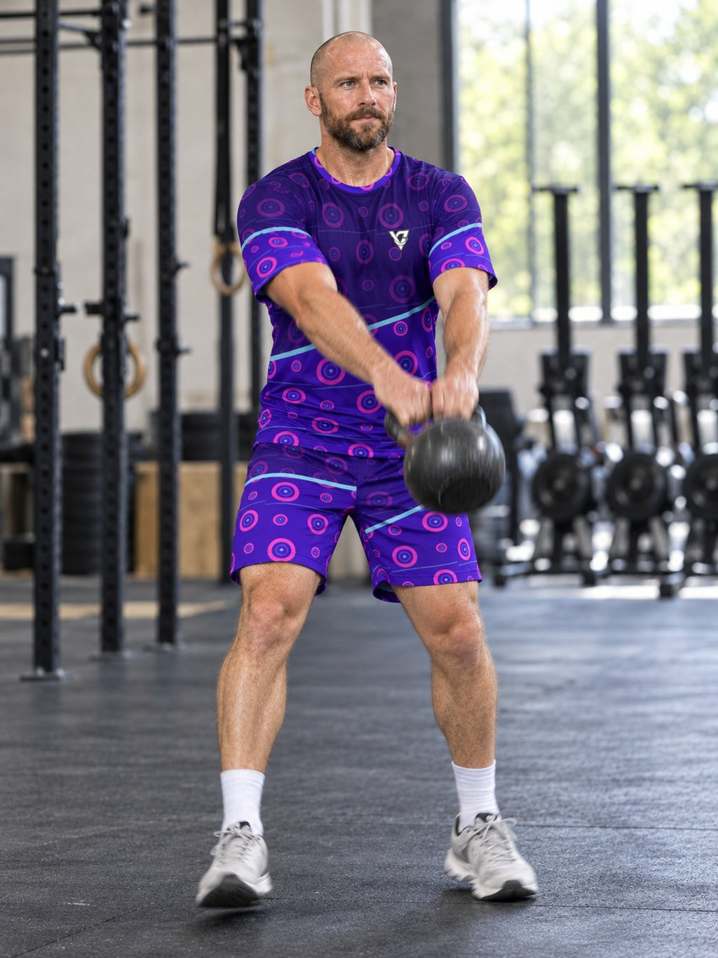 Training & Gym Ultra Violet Iron Plate Men's Athletic Shorts with Pockets, in action
