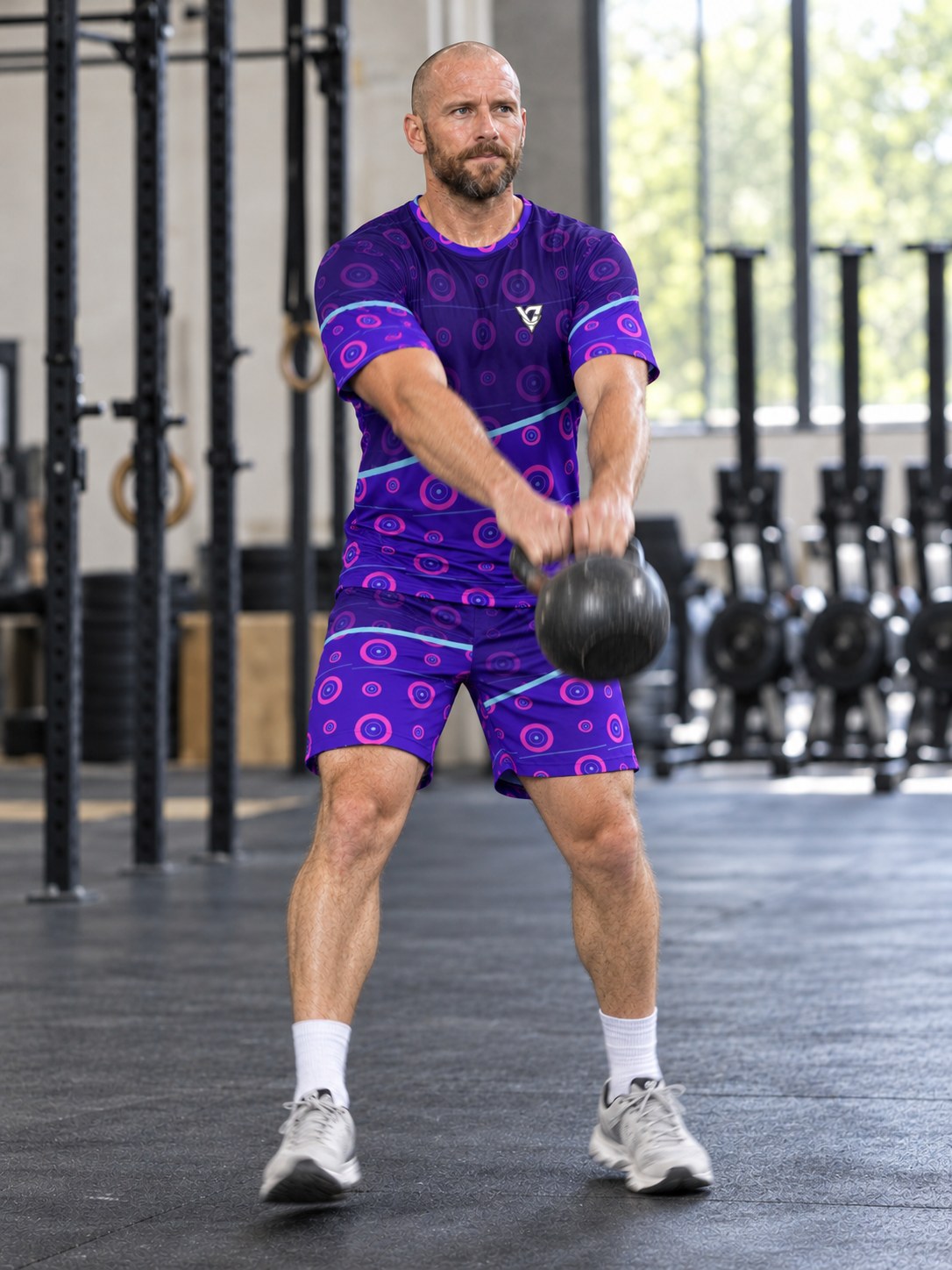 Training & Gym Ultra Violet Iron Plate Men's Athletic Shorts with Pockets, in action