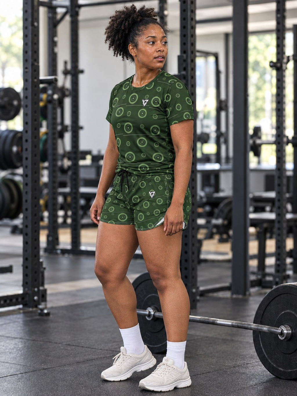 Training & Gym Forest Camo Iron Plate Women's Athletic Shorts with Pockets, side view