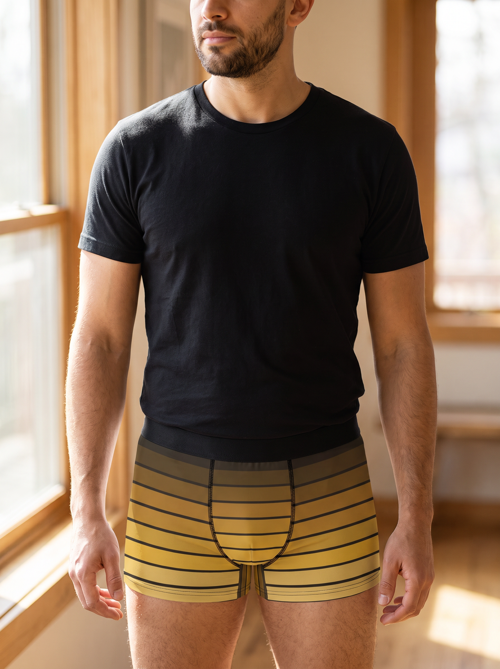 Harvest Gold Horizon men's fitted boxer briefs worn on a model