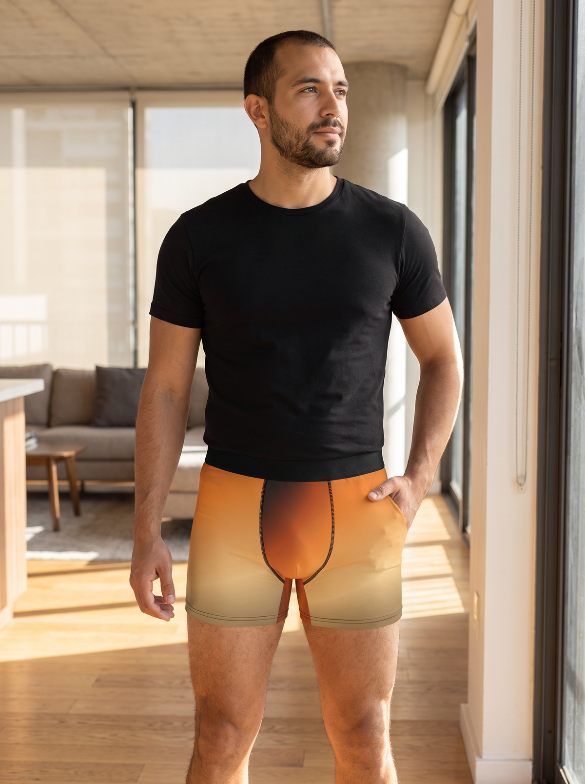 Pumpkin Ombre men's fitted boxer briefs worn on a model